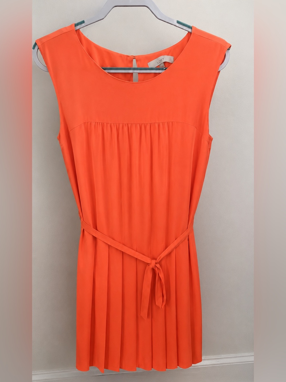 LOFT Sleeveless Coral-Orange Tie-Waist Midi Dress